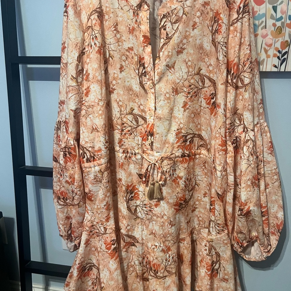 Floral Long Sleeve Dress with Tassel Tie